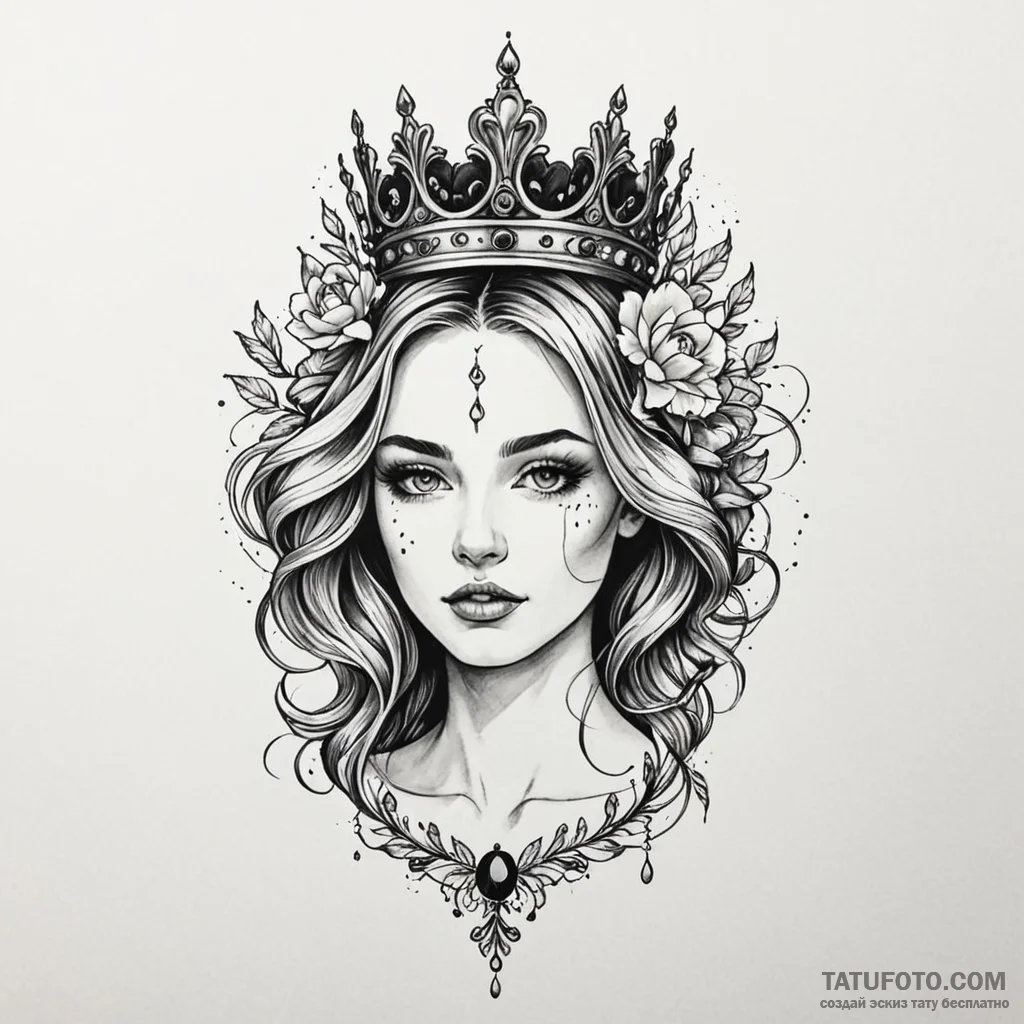 Dark petals falling from crown, tattoo line a... - эскиз тату (№1750167618_0, 17.06.2025 13:40) — Tatufoto.com