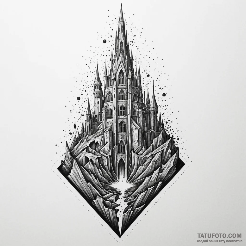 Warhammer beneath shattered spire, artistic t... - эскиз тату (№1750168391_0, 17.06.2025 13:53) — Tatufoto.com