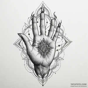 Arcane hand casting fire spell, tattoo line a... - эскиз тату (№1750168583_0, 17.06.2025 13:56) — Tatufoto.com