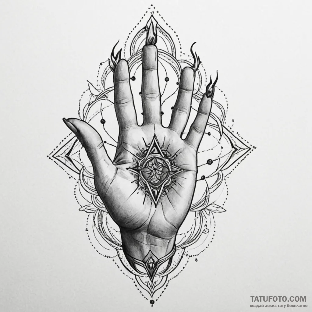 Arcane hand casting fire spell, tattoo line a... - эскиз тату (№1750168583_0, 17.06.2025 13:56) — Tatufoto.com