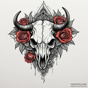 Wildebeest skull in a barren desert, tattoo f... - эскиз тату (№1750168648_0, 17.06.2025 13:57) — Tatufoto.com