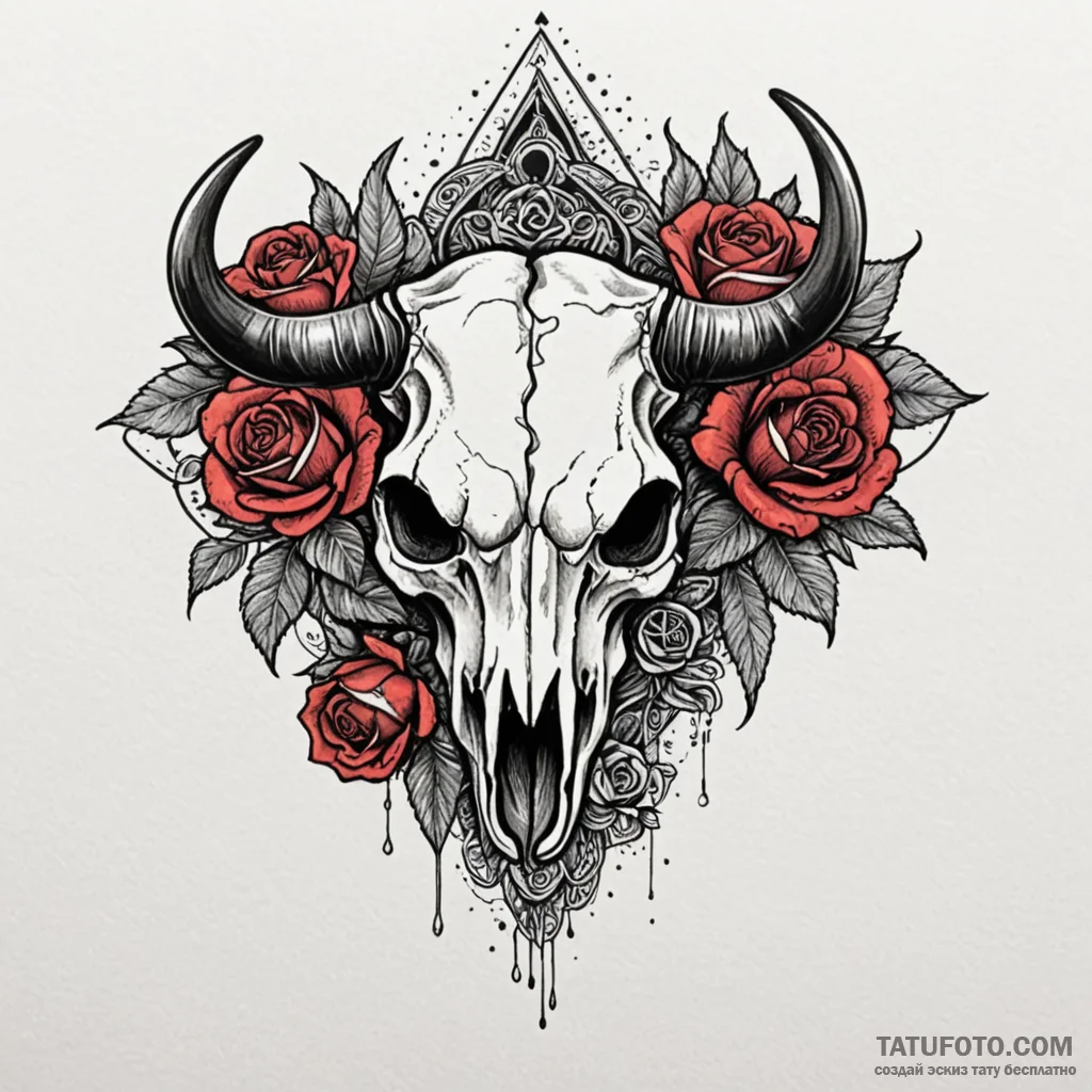 Wildebeest skull in a barren desert, tattoo f... - эскиз тату (№1750168648_0, 17.06.2025 13:57) — Tatufoto.com