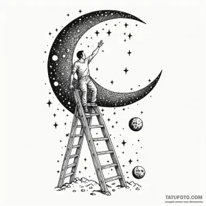Ladder leaning on the moon, artistic tattoo s... - эскиз тату (№1750169159_0, 17.06.2025 14:05) — Tatufoto.com