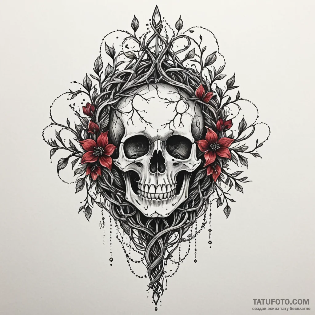 Crystal vines growing through bone, tattoo sk... - эскиз тату (№1750169285_0, 17.06.2025 14:08) — Tatufoto.com