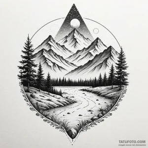 A dotwork landscape, tattoo sketch design, fi... - эскиз тату (№1750169543_0, 17.06.2025 14:12) — Tatufoto.com
