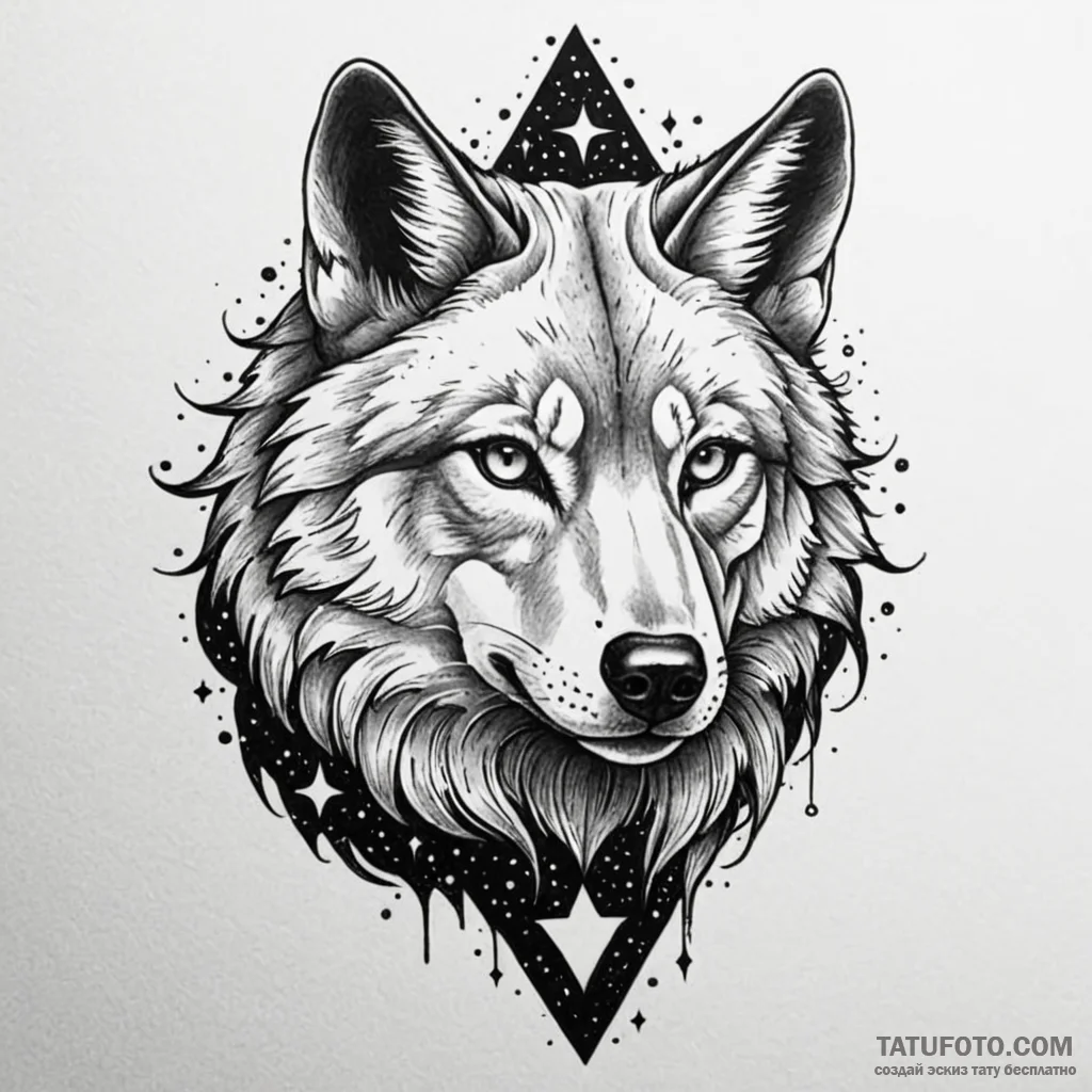 Astral wolf with galaxy eyes, tattoo line art... - эскиз тату (№1750169801_0, 17.06.2025 14:16) — Tatufoto.com