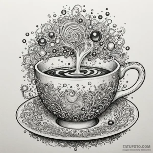 A whimsical bubble in a coffee cup, steaming,... - эскиз тату (№1750169864_0, 17.06.2025 14:17) — Tatufoto.com