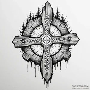 Tree stump with glowing runes, tattoo sketch... - эскиз тату (№1750169992_0, 17.06.2025 14:19) — Tatufoto.com