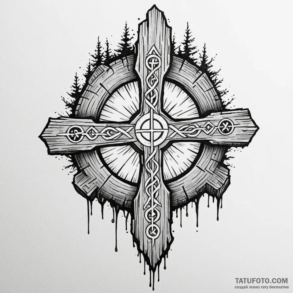 Tree stump with glowing runes, tattoo sketch... - эскиз тату (№1750169992_0, 17.06.2025 14:19) — Tatufoto.com