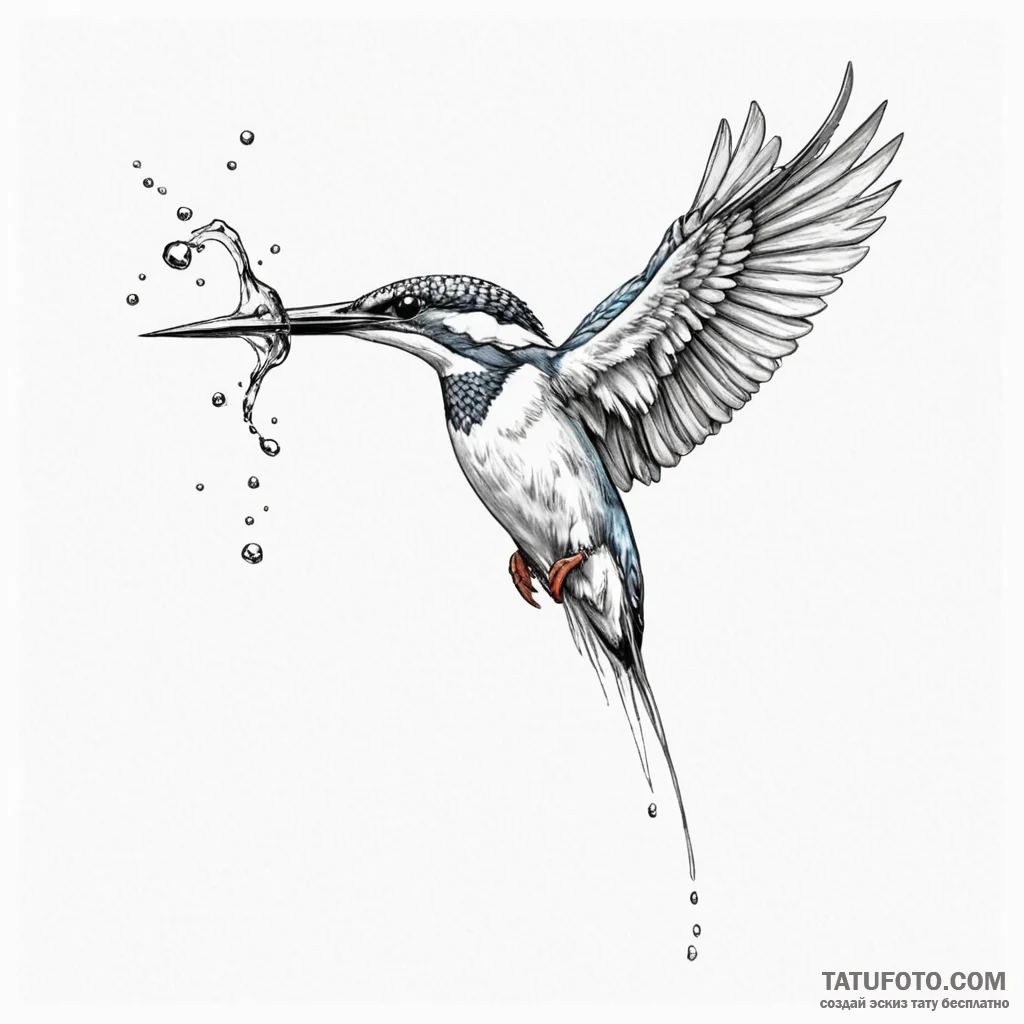 A kingfisher diving for a fish - эскиз тату (№1750170071_0, 17.06.2025 14:21) — Tatufoto.com