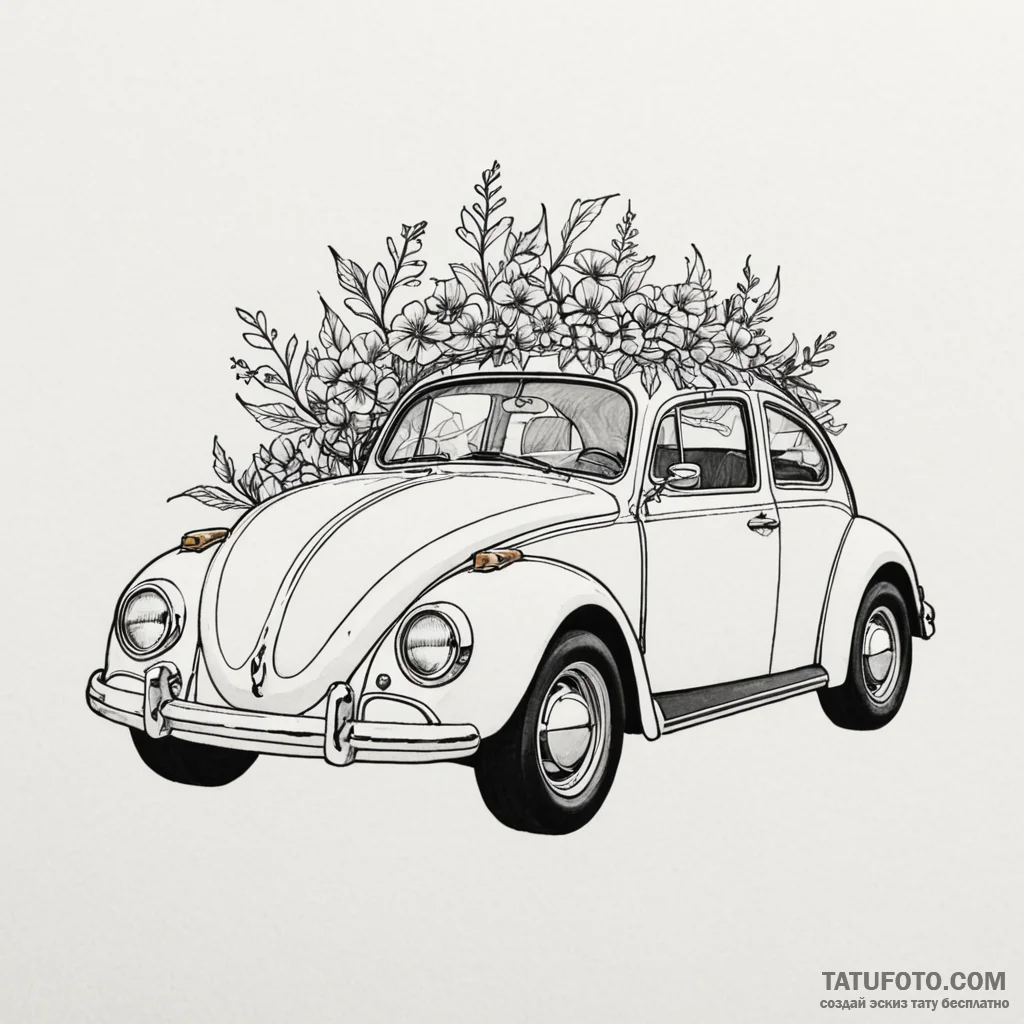 Vw beetle car, classic profile, artistic tatt... - эскиз тату (№1750171037_0, 17.06.2025 14:37) — Tatufoto.com