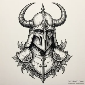 Teutonic knight with a greathelm and horned c... - эскиз тату (№1750171230_0, 17.06.2025 14:40) — Tatufoto.com