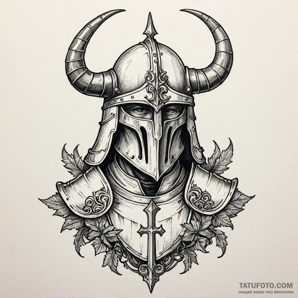 Teutonic knight with a greathelm and horned c... - эскиз тату (№1750171230_0, 17.06.2025 14:40) — Tatufoto.com