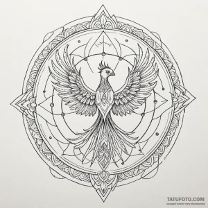 Phoenix relic sealed in frost, tattoo drawing... - эскиз тату (№1750171645_0, 17.06.2025 14:47) — Tatufoto.com