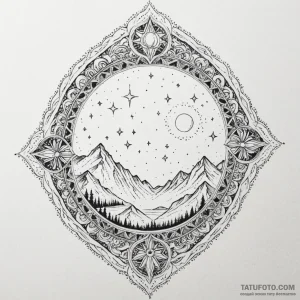 Mirror reflecting a starry sky instead of the... - эскиз тату (№1750171710_0, 17.06.2025 14:48) — Tatufoto.com