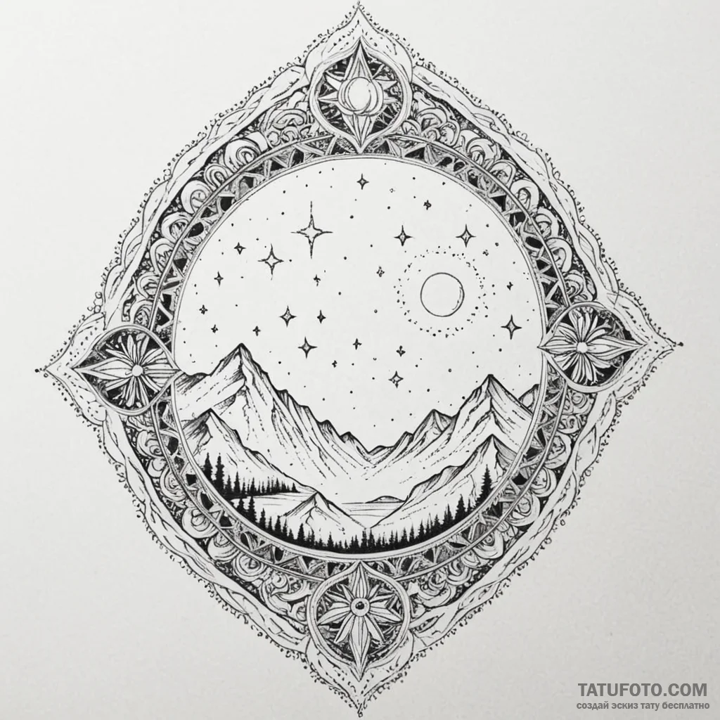 Mirror reflecting a starry sky instead of the... - эскиз тату (№1750171710_0, 17.06.2025 14:48) — Tatufoto.com