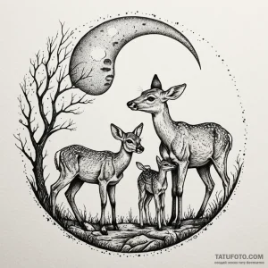 Doe and fawn touching noses under a full moon... - эскиз тату (№1750171841_0, 17.06.2025 14:50) — Tatufoto.com