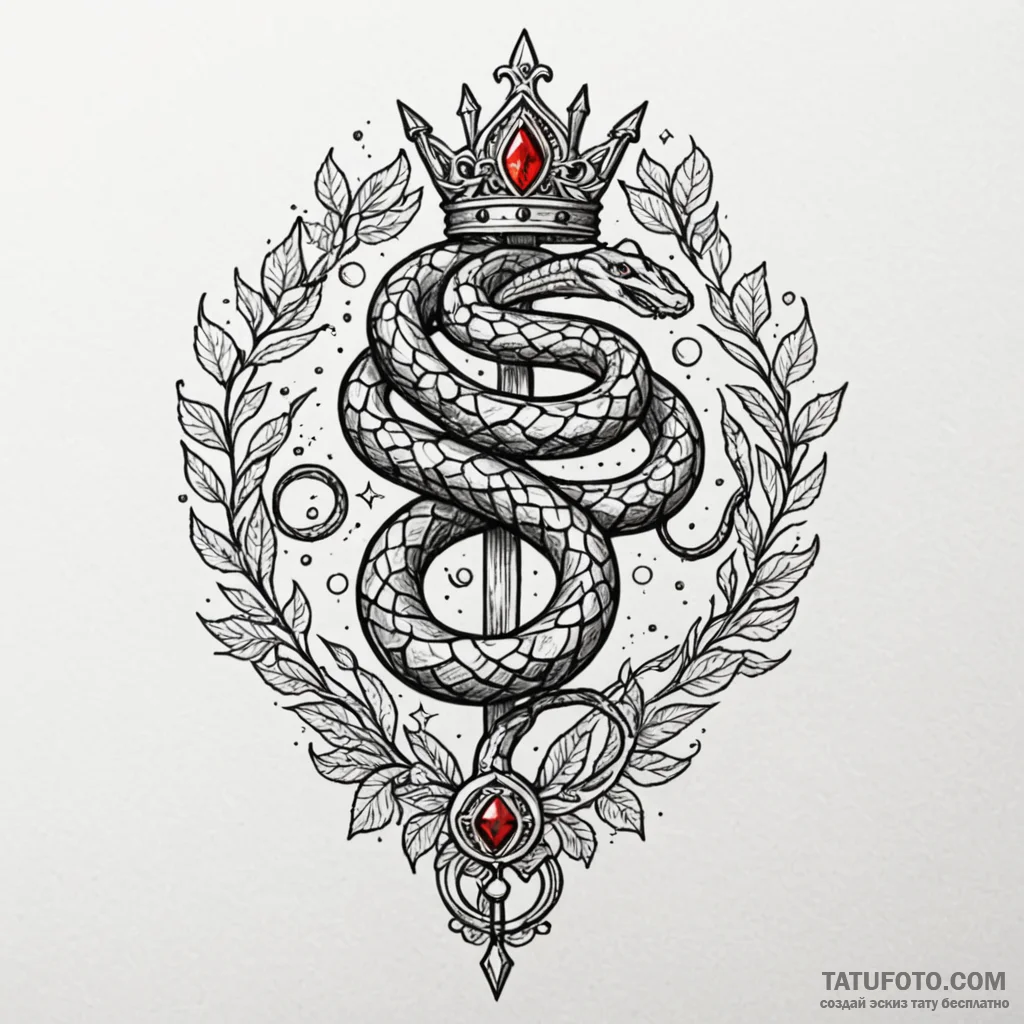 Jewel serpent crowned with stars, tattoo draw... - эскиз тату (№1750171907_0, 17.06.2025 14:51) — Tatufoto.com
