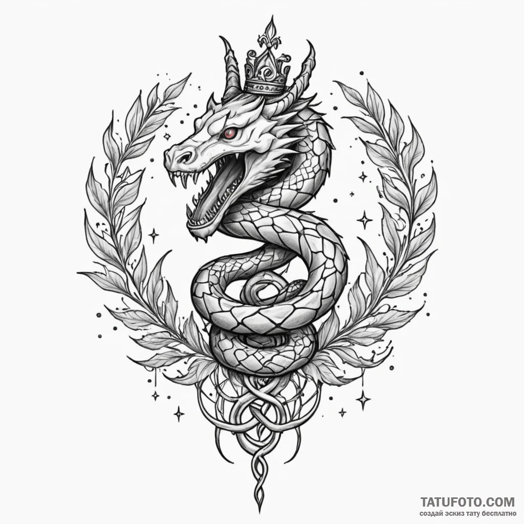 Iron serpent crowned with stars, tattoo drawi... - эскиз тату (№1750172297_0, 17.06.2025 14:58) — Tatufoto.com