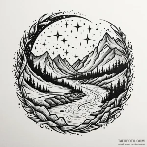 River of stars flowing through a dark valley,... - эскиз тату (№1750172834_0, 17.06.2025 15:07) — Tatufoto.com