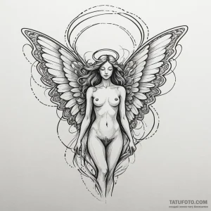 Angel butterfly with glowing trails, tattoo d... - эскиз тату (№1750173347_0, 17.06.2025 15:15) — Tatufoto.com