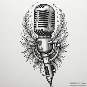 Microphone, vintage style, with a spectral vo... - эскиз тату (№1750173415_0, 17.06.2025 15:16) — Tatufoto.com