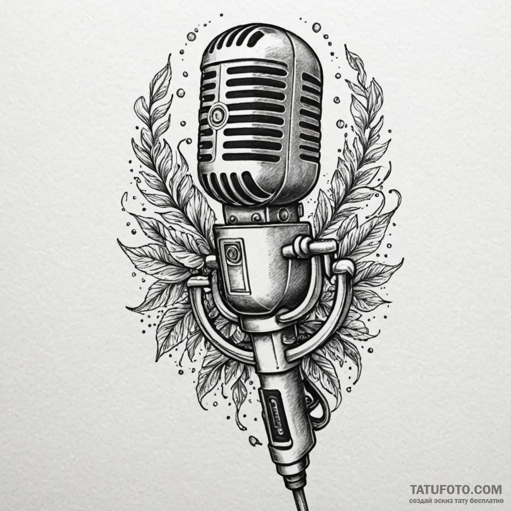 Microphone, vintage style, with a spectral vo... - эскиз тату (№1750173415_0, 17.06.2025 15:16) — Tatufoto.com