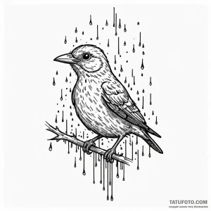 A whimsical bird singing in rain, resilient,,... - эскиз тату (№1750173544_0, 17.06.2025 15:19) — Tatufoto.com