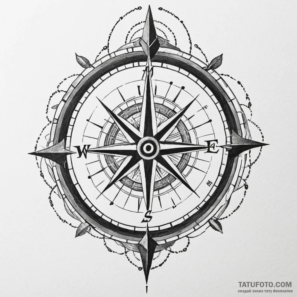 Compass with cardinal directions in runes, in... - эскиз тату (№1750173735_0, 17.06.2025 15:22) — Tatufoto.com
