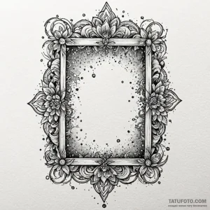 A detailed broken picture frame, damaged,, ta... - эскиз тату (№1750174632_0, 17.06.2025 15:37) — Tatufoto.com