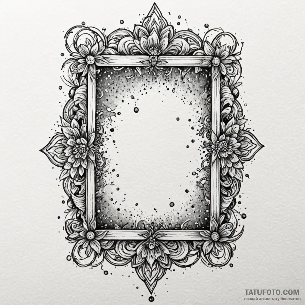A detailed broken picture frame, damaged,, ta... - эскиз тату (№1750174632_0, 17.06.2025 15:37) — Tatufoto.com