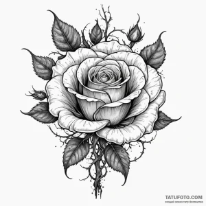 Withered rose blooming from bones, ink illust... - эскиз тату (№1750175271_0, 17.06.2025 15:47) — Tatufoto.com