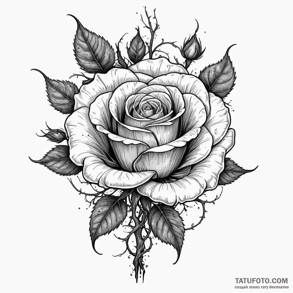 Withered rose blooming from bones, ink illust... - эскиз тату (№1750175271_0, 17.06.2025 15:47) — Tatufoto.com