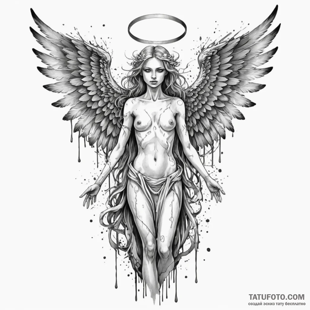 Angel of death, concept art for tattoo, black... - эскиз тату (№1750176233_0, 17.06.2025 16:03) — Tatufoto.com