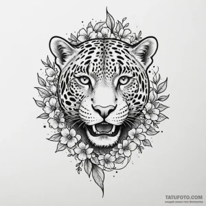 Jaguar fang through celestial bloom, tattoo l... - эскиз тату (№1750176873_0, 17.06.2025 16:14) — Tatufoto.com