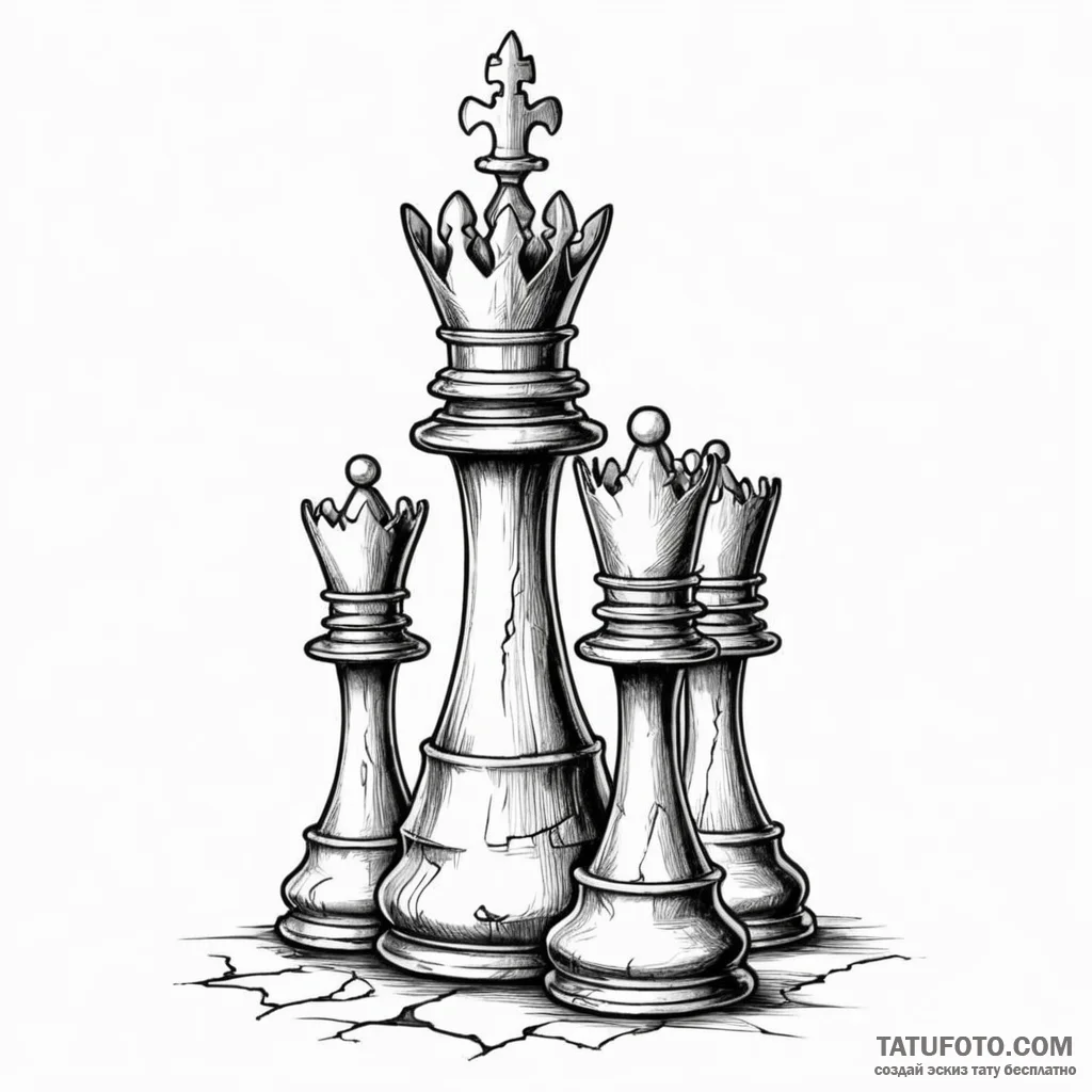 King chess piece with cracked base, tattoo sk... - эскиз тату (№1750176937_0, 17.06.2025 16:15) — Tatufoto.com