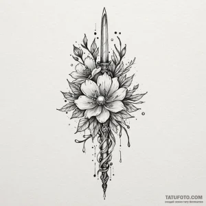 Pearl dagger beneath frozen bloom, artistic t... - эскиз тату (№1750177129_0, 17.06.2025 16:18) — Tatufoto.com