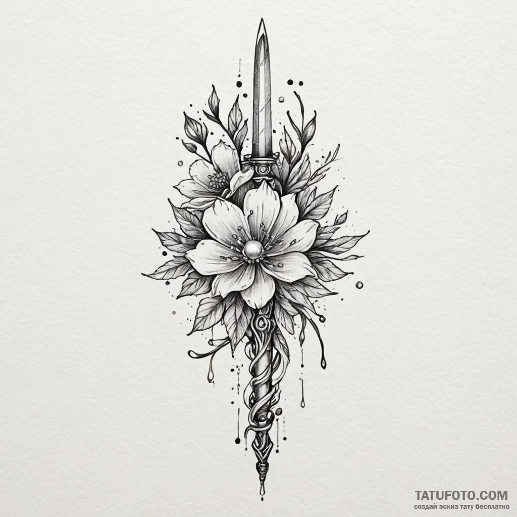 Pearl dagger beneath frozen bloom, artistic t... - эскиз тату (№1750177129_0, 17.06.2025 16:18) — Tatufoto.com