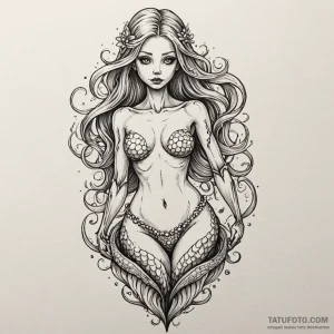 Skeletal mermaid with a pearl in her ribcage,... - эскиз тату (№1750177320_0, 17.06.2025 16:22) — Tatufoto.com