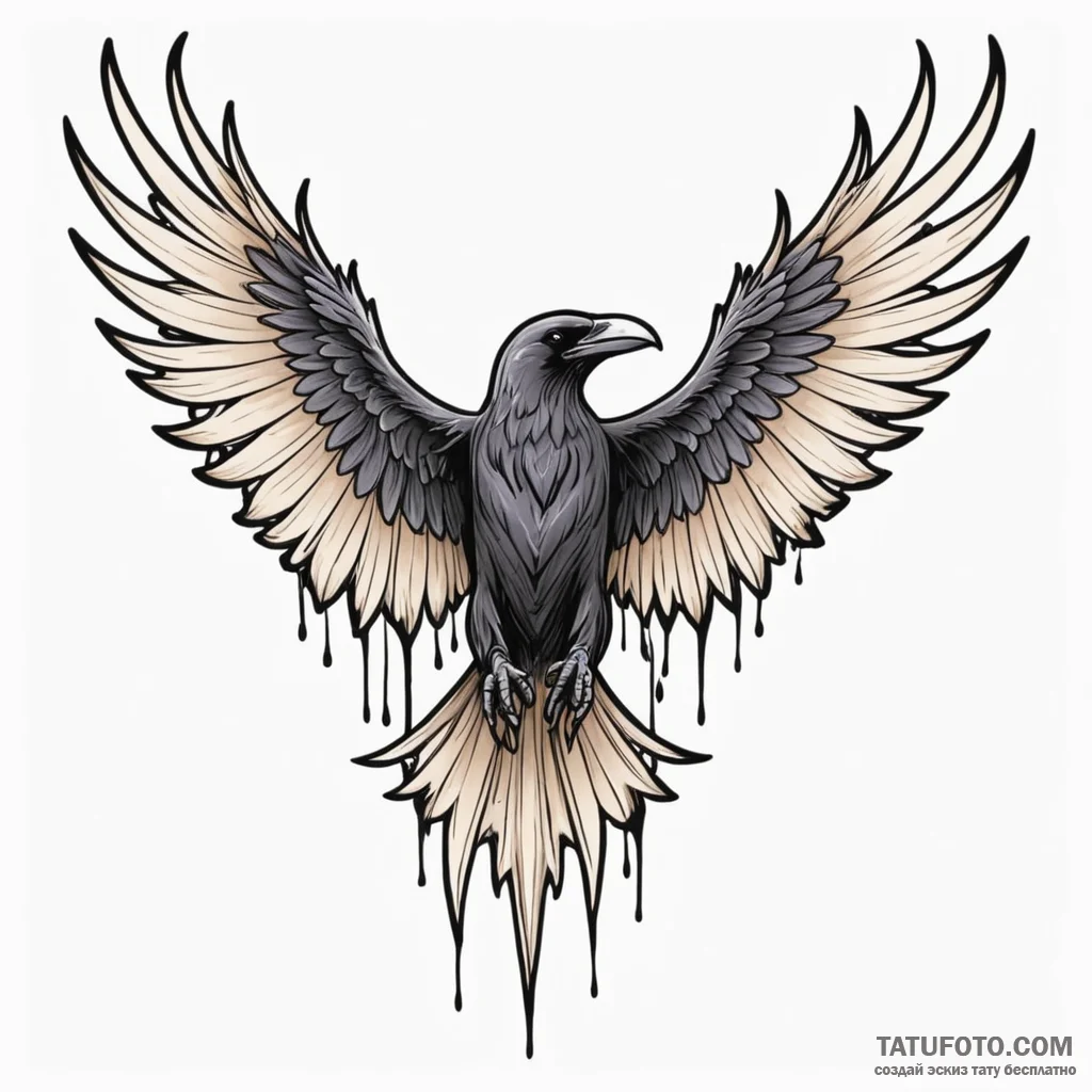 Abyssal raven with bone wings, tattoo line ar... - эскиз тату (№1750178089_0, 17.06.2025 16:34) — Tatufoto.com