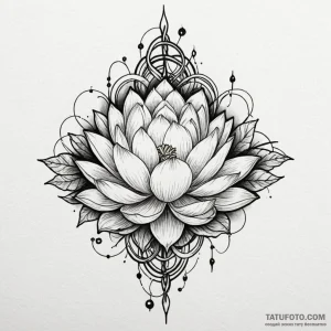 Lotus entwined with thorned vines, tattoo fla... - эскиз тату (№1750178216_0, 17.06.2025 16:36) — Tatufoto.com