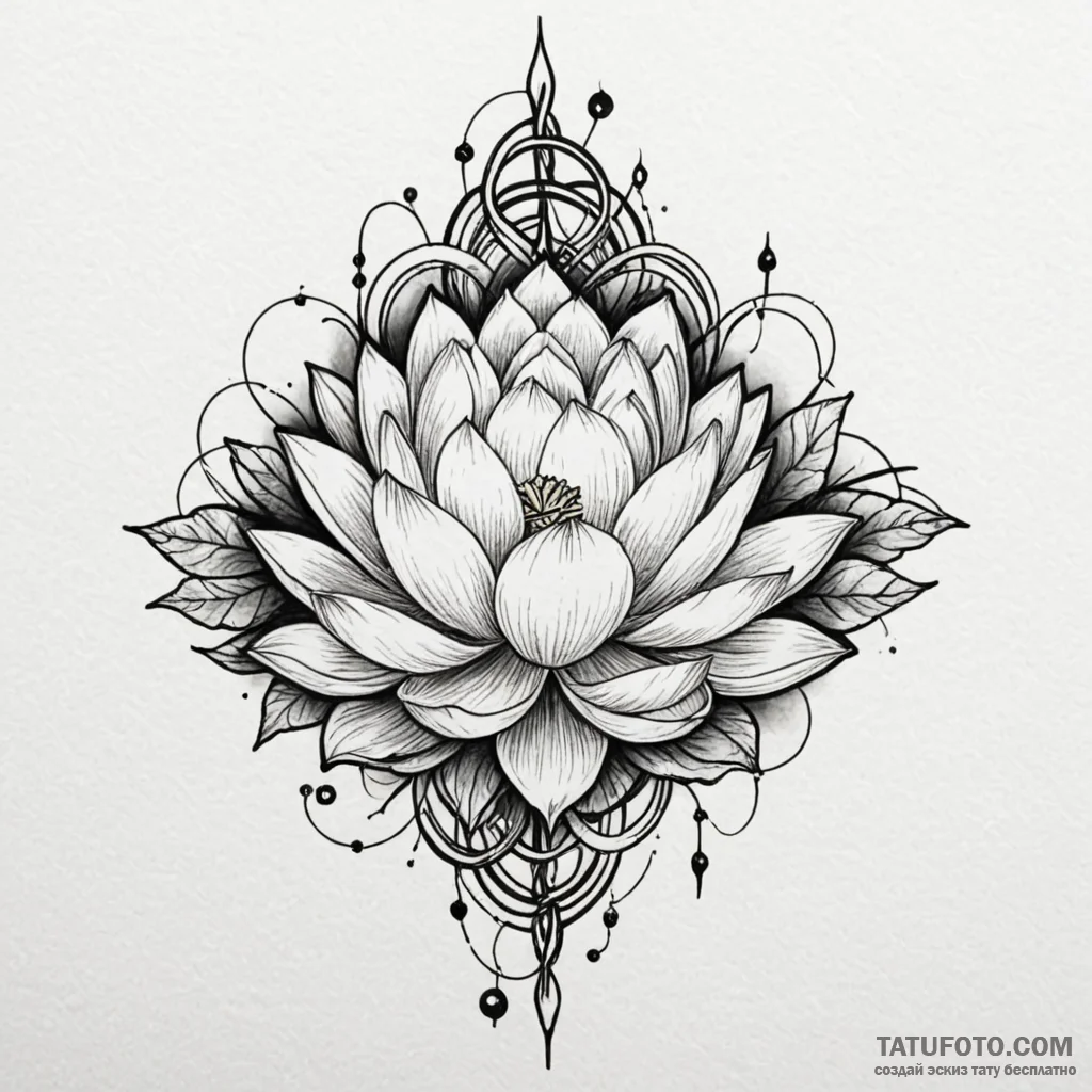 Lotus entwined with thorned vines, tattoo fla... - эскиз тату (№1750178216_0, 17.06.2025 16:36) — Tatufoto.com
