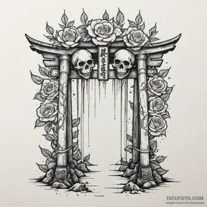 Shinto shrine gate (torii) made of neon tubes... - эскиз тату (№1750178793_0, 17.06.2025 16:46) — Tatufoto.com