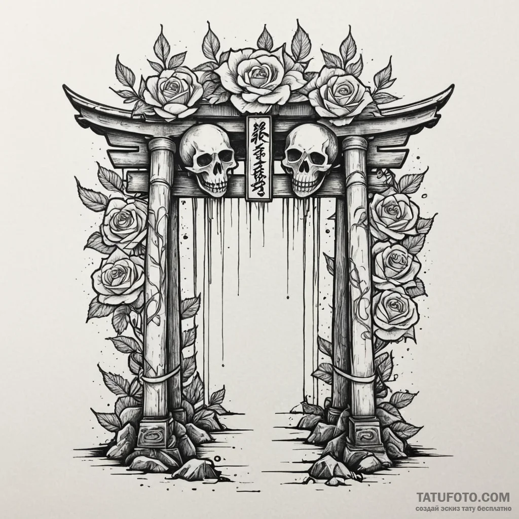 Shinto shrine gate (torii) made of neon tubes... - эскиз тату (№1750178793_0, 17.06.2025 16:46) — Tatufoto.com