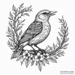 A whimsical bird singing on a branch, melodic… — эскиз тату (№1750178988_0, 17.06.2025 16:49) — Tatufoto.com