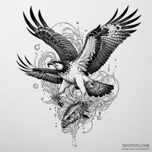 Osprey catching a fish, symbolizing decisive... - эскиз тату (№1750179115_0, 17.06.2025 16:51) — Tatufoto.com