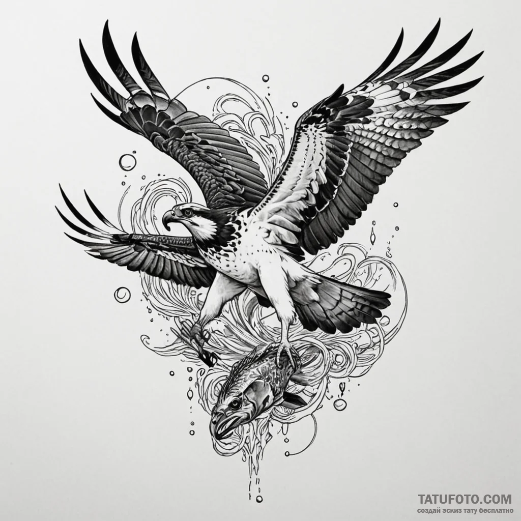Osprey catching a fish, symbolizing decisive... - эскиз тату (№1750179115_0, 17.06.2025 16:51) — Tatufoto.com