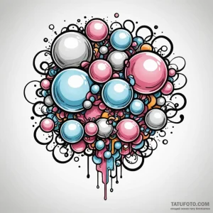 A whimsical bubble gum bubble bursting, messy... - эскиз тату (№1750181609_0, 17.06.2025 17:33) — Tatufoto.com
