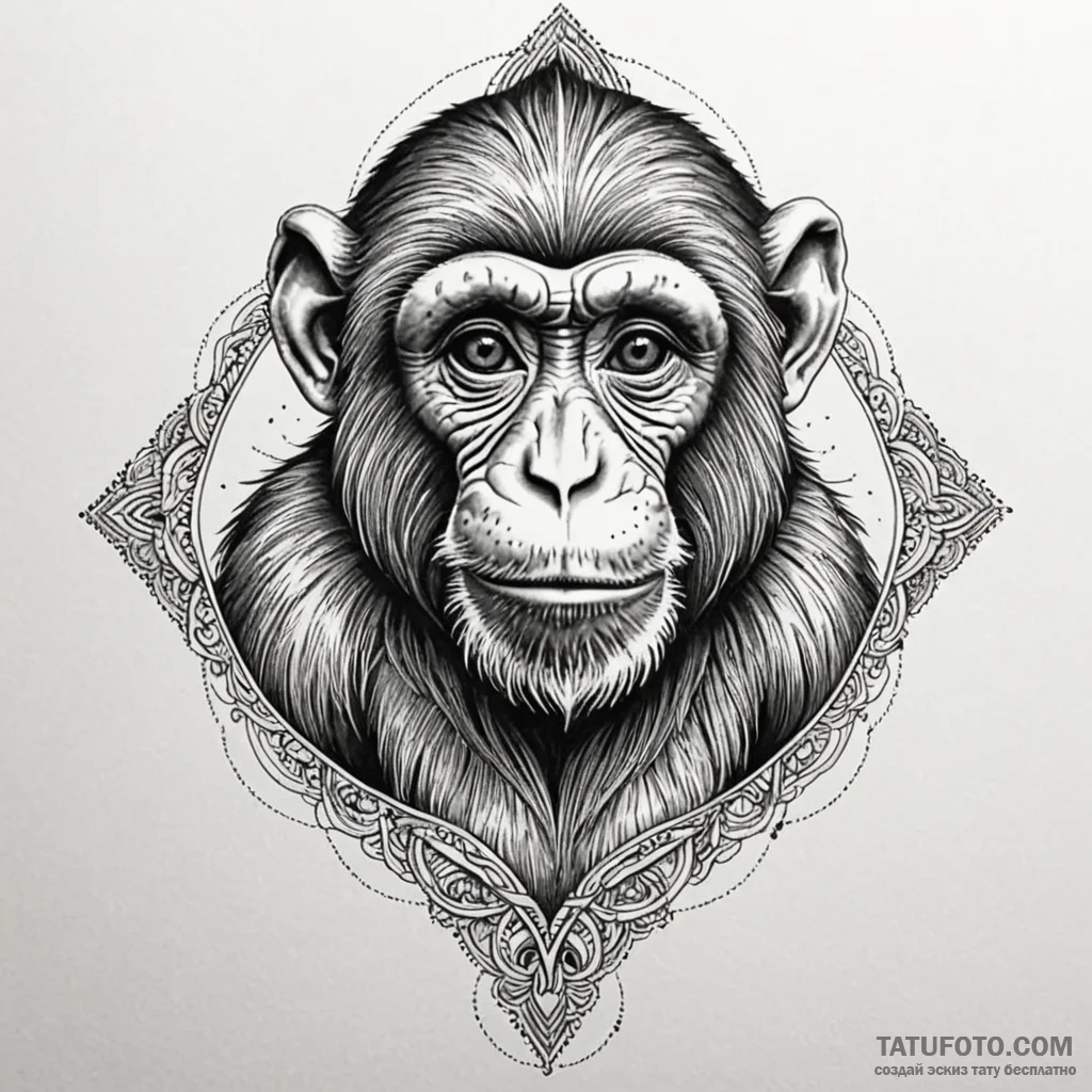 Monkey, tattoo drawing outline, sketch tattoo... - эскиз тату (№1750183339_0, 17.06.2025 18:02) — Tatufoto.com