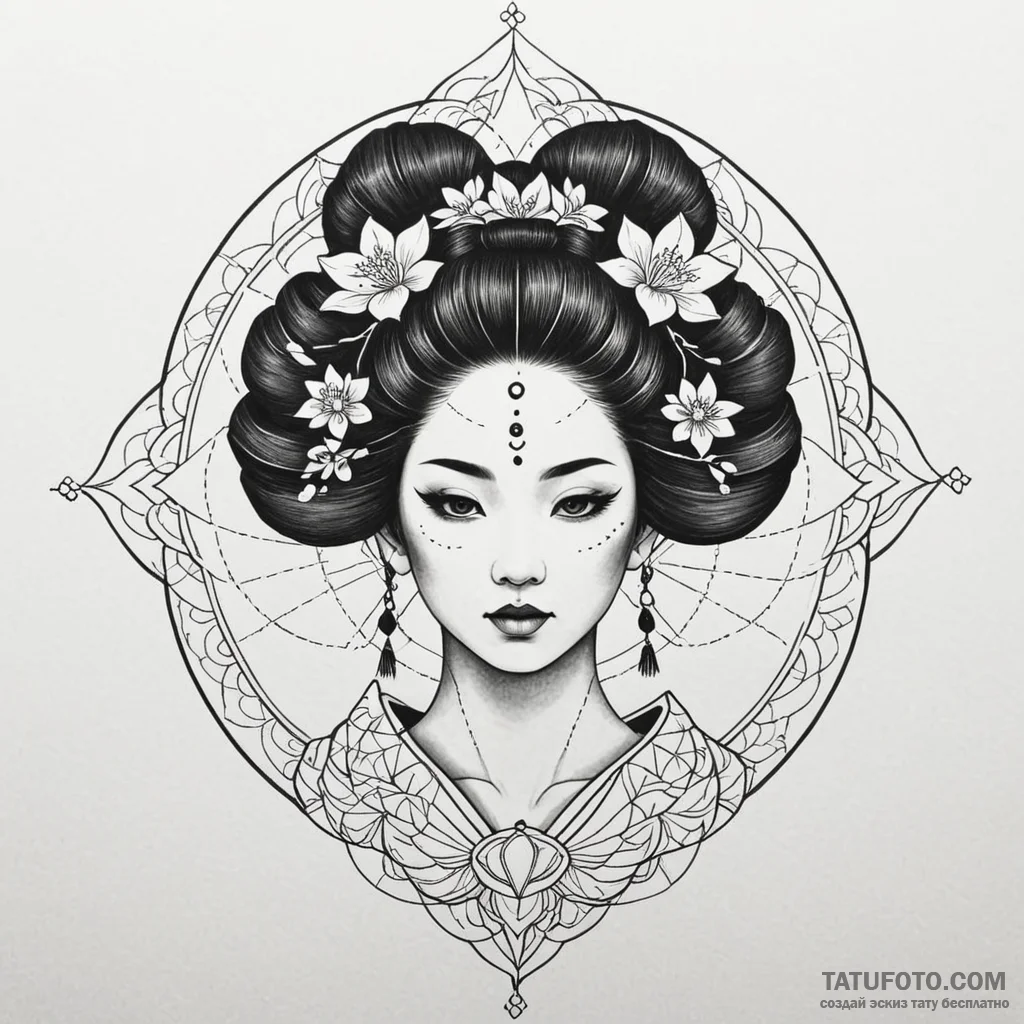 Geisha, tattoo sketch design, on a clean whit... - эскиз тату (№1750183595_0, 17.06.2025 18:06) — Tatufoto.com